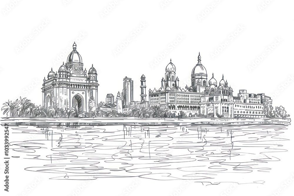 Obraz premium Vector sketch BOMBAY city art bus transportation.