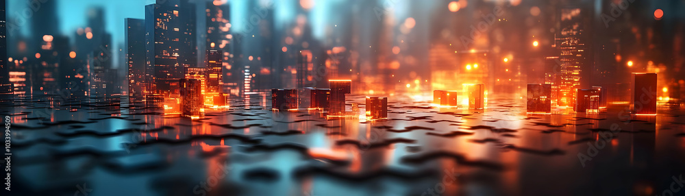 Floating Puzzle Pieces Assembling a Futuristic Sustainable Cityscape: Tracking Shot of Abstract Glow, Community Involvement, and ESG Growth in Photo Stock Concept Floating Puzzle Pieces Assembling a Futuristic Sustainable Cityscape: Tracking Shot of Abstract Glow, Community Involvement, and ESG Growth in Photo Stock Concept