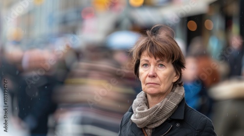 Wallpaper Mural A person walking on a wet street during a rainy day, suitable for weather-related or everyday life scenes Torontodigital.ca