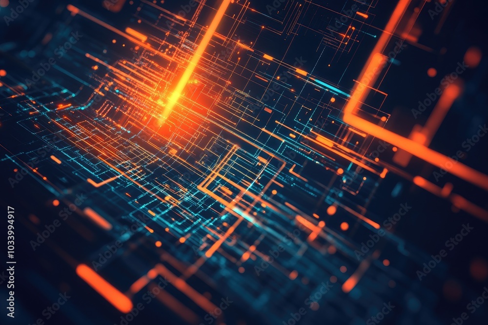 A vibrant abstract representation of digital circuitry with glowing lines and nodes, symbolizing technology and innovation. A vibrant abstract representation of digital circuitry with glowing lines and nodes, symbolizing technology and innovation.