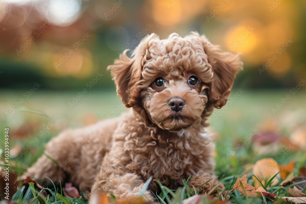 Cute toy poodle puppy in a park Cute toy poodle puppy in a park