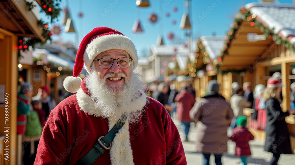A man dressed as Santa Claus smiles at the camera A man dressed as Santa Claus smiles at the camera