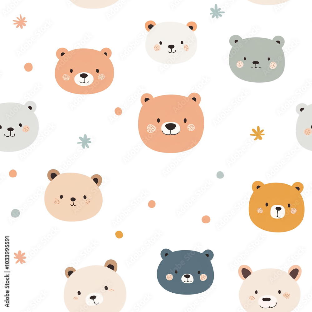 A set of cartoon bear faces with a white background. The bears are smiling and appear to be happy. 

