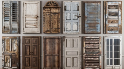 collection of vintage doors showcasing various styles, colors, and textures, highlighting rustic charm and unique designs. Perfect for home decor inspiration