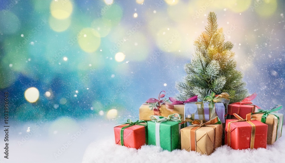 クリスマスツリーとプレゼントメインのクリスマス背景CGイラスト クリスマスツリーとプレゼントメインのクリスマス背景CGイラスト