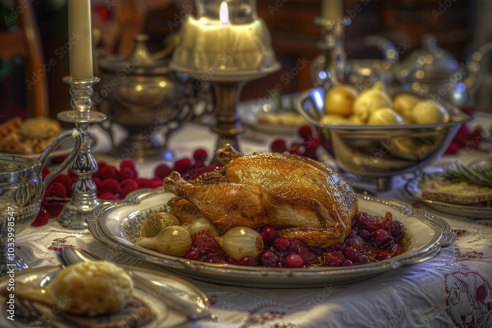Freshly cooked turkey on a plate, ready to be served Freshly cooked turkey on a plate, ready to be served