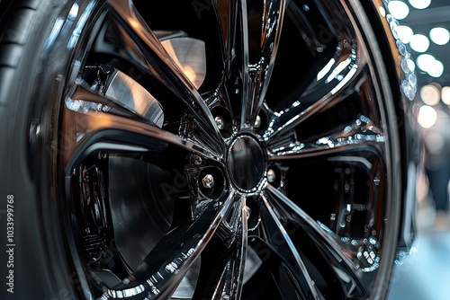 Wallpaper Mural Close-up of a sleek, modern car wheel showcasing intricate design elements. Torontodigital.ca
