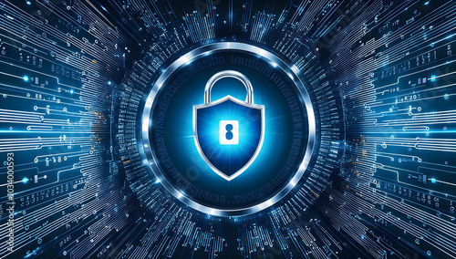 Obraz na płótnie Data protection, online security, lock, information protection, futuristic background, safety w salonie