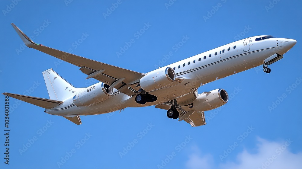 A commercial airplane in flight against a clear blue sky. A commercial airplane in flight against a clear blue sky.
