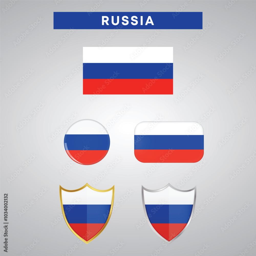 Russia country flag, country flag button, and shield vector design Russia country flag, country flag button, and shield vector design