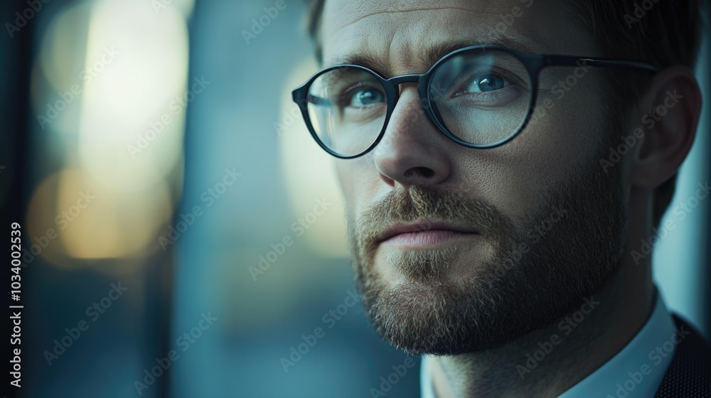 Close-up shot of someone wearing glasses Close-up shot of someone wearing glasses