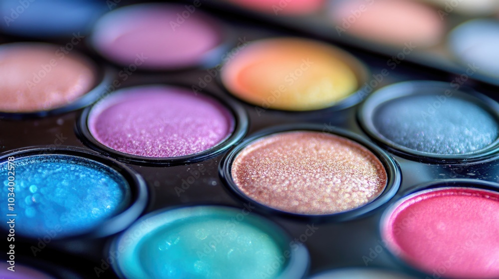 Colorful eyeshadow palette in close-up view Colorful eyeshadow palette in close-up view