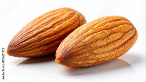 Closeup Panoramic Photography of Two Almonds on White Background for Nut Lovers and Healthy Eating