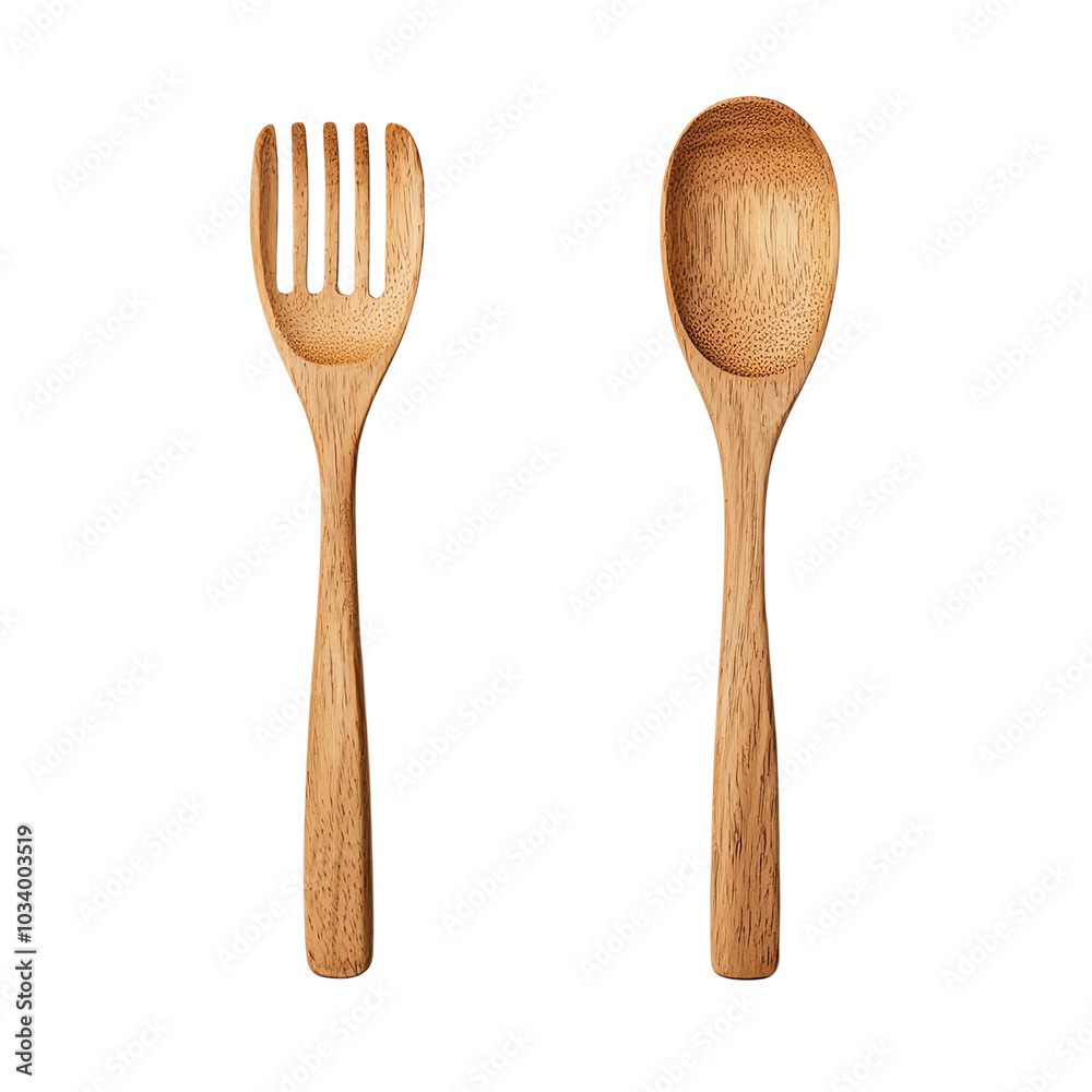 Natural wooden fork and spoon set, perfect for serving and enhancing table aesthetics in dining or kitchen settings. Natural wooden fork and spoon set, perfect for serving and enhancing table aesthetics in dining or kitchen settings.