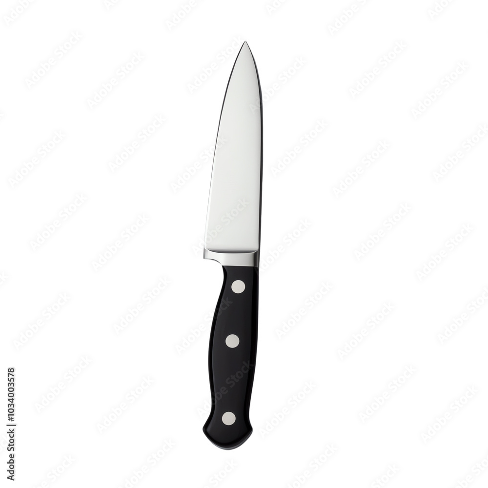 Stainless steel kitchen knife with a sleek black handle, perfect for precision cutting and culinary tasks in any kitchen. Stainless steel kitchen knife with a sleek black handle, perfect for precision cutting and culinary tasks in any kitchen.