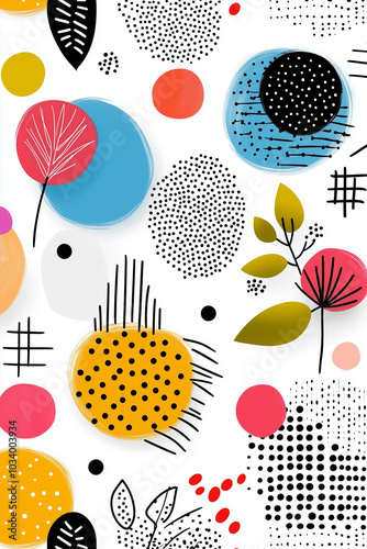 Abstract floral background, modern whimsical minimalistic art.