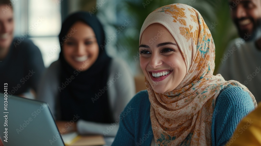 A person wearing a headscarf smiles directly into the camera, conveying friendliness and approachability A person wearing a headscarf smiles directly into the camera, conveying friendliness and approachability