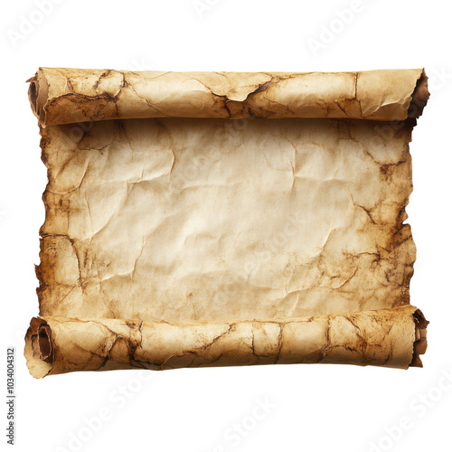 Aging parchment scroll with rustic edges and warm tones