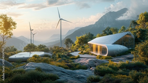 wind turbine in the mountains photo