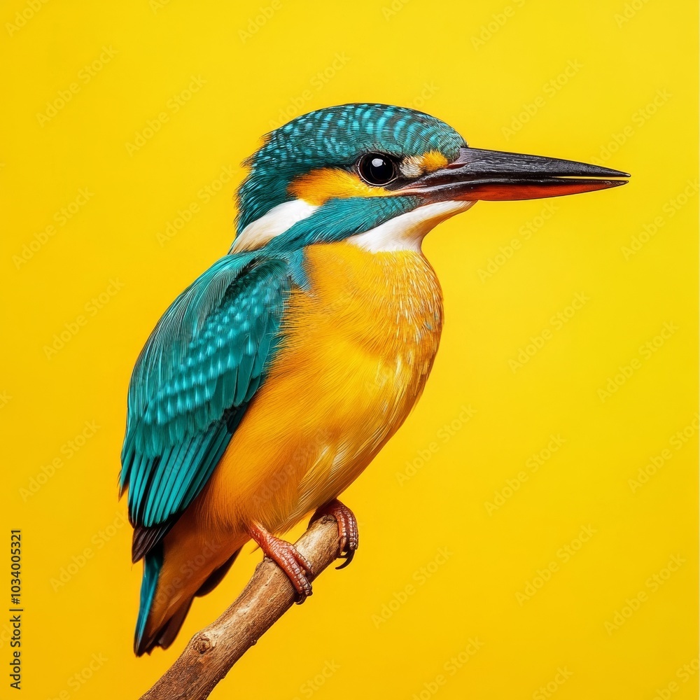 custom made wallpaper toronto digitalColorful Kingfisher, isolated on a green-yellow background.