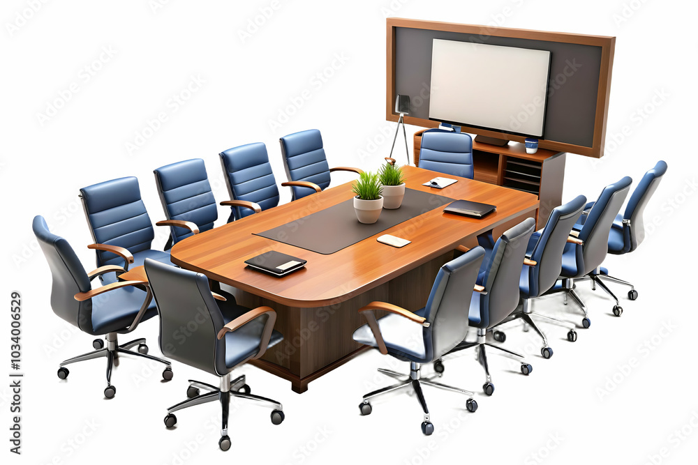 Professional Meeting Room Setup with Conference Table, Chairs, and Presentation Tools in Plain Background for Text Overlays - Stock Photo Concept Professional Meeting Room Setup with Conference Table, Chairs, and Presentation Tools in Plain Background for Text Overlays - Stock Photo Concept
