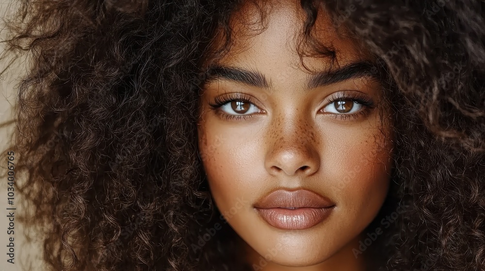 An artistic close-up portrait featuring a woman with delicate freckles, exuding confidence and grace. The soft lighting creates a captivating and serene atmosphere. An artistic close-up portrait featuring a woman with delicate freckles, exuding confidence and grace. The soft lighting creates a captivating and serene atmosphere.