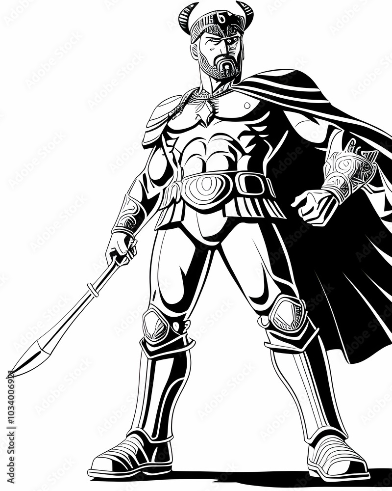 Obraz premium Knight with sword. Black and white illustration ready for vinyl cutting.
