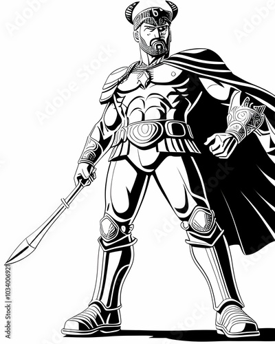 Knight with sword. Black and white illustration ready for vinyl cutting.