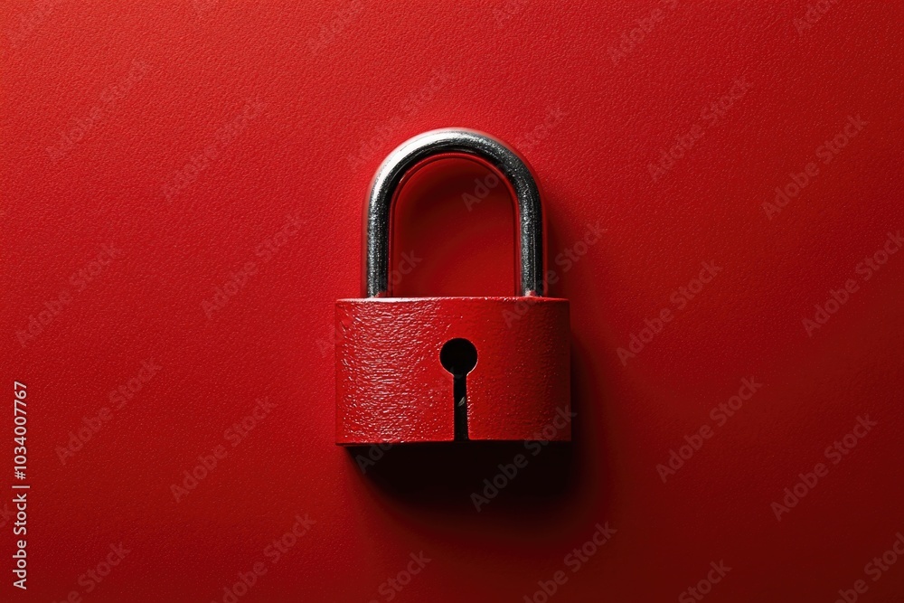 Fototapeta premium A red padlock on a red surface, ideal for use in designs related to security and confidentiality
