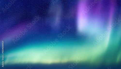 Majestic Aurora Borealis in Starry Night Sky, Vibrant Green and Purple Northern Lights over Horizon, Captivating Atmospheric Background with Copy Space for Nature, Astronomy, or Travel Concepts