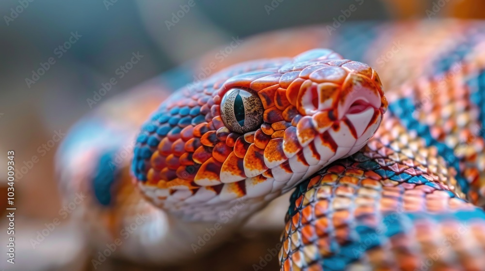 Fototapeta premium Colorful snake's head in detail