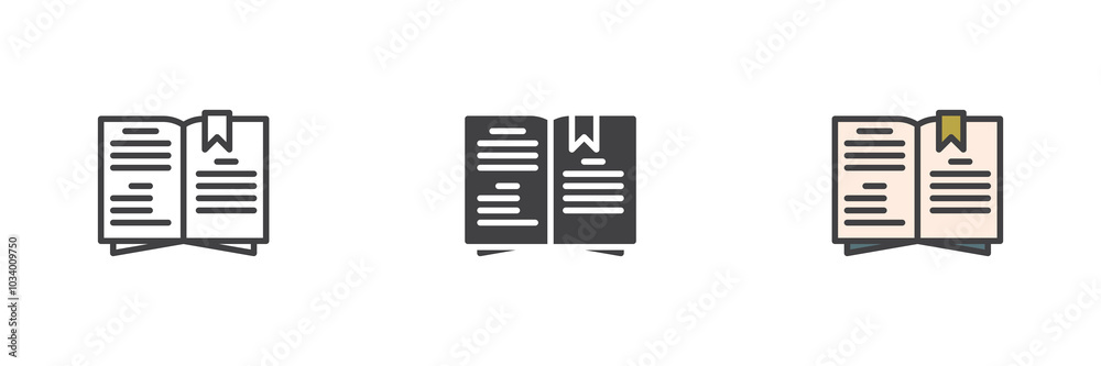 Recipe book with bookmark different style icon set Recipe book with bookmark different style icon set