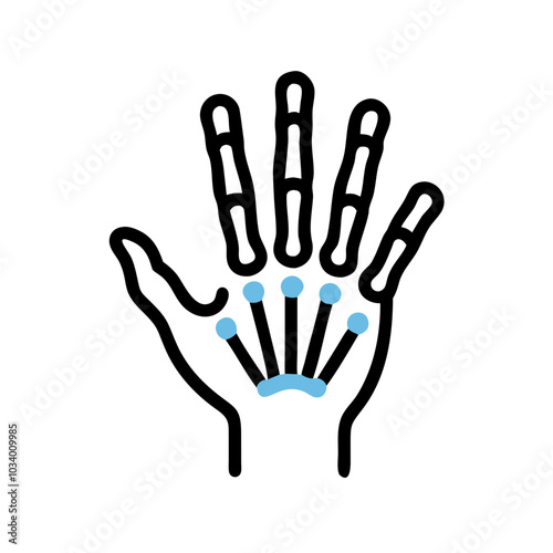 Hand Anatomy Icon: Stylized Skeletal Hand with Blue Joints photo