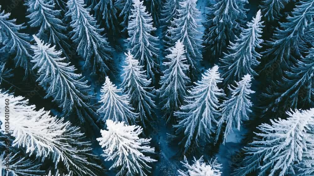 Aerial shot of snow-covered forest in stunning winter landscape for nature, travel, or seasonal projects Aerial shot of snow-covered forest in stunning winter landscape for nature, travel, or seasonal projects