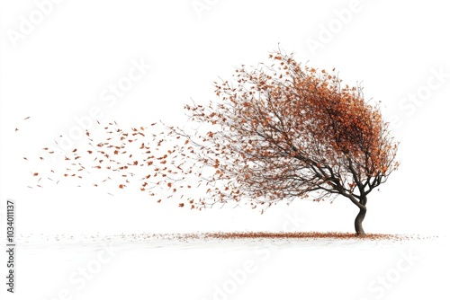 A tree with its leaves gently blown by the wind