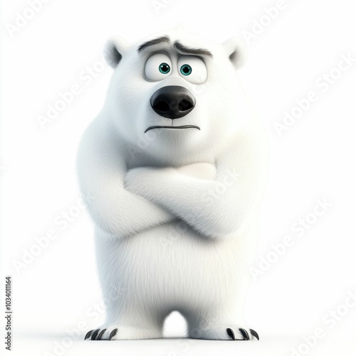 Unhappy Cartoon Polar Bear with Arms Crossed