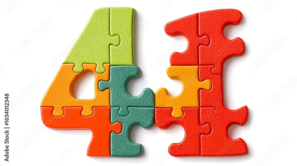 Obraz premium Puzzle Pieces Artfully Arranged to Form the Number 4 Symbolizing Creativity Problem Solving and Innovative Thinking