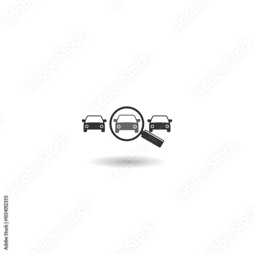 Magnifying glass with a car icon with shadow