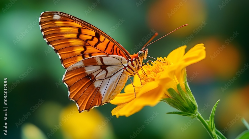 Fototapeta premium Butterfly on a Yellow Flower
