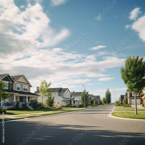 Neighborhood suburb landscape sky.