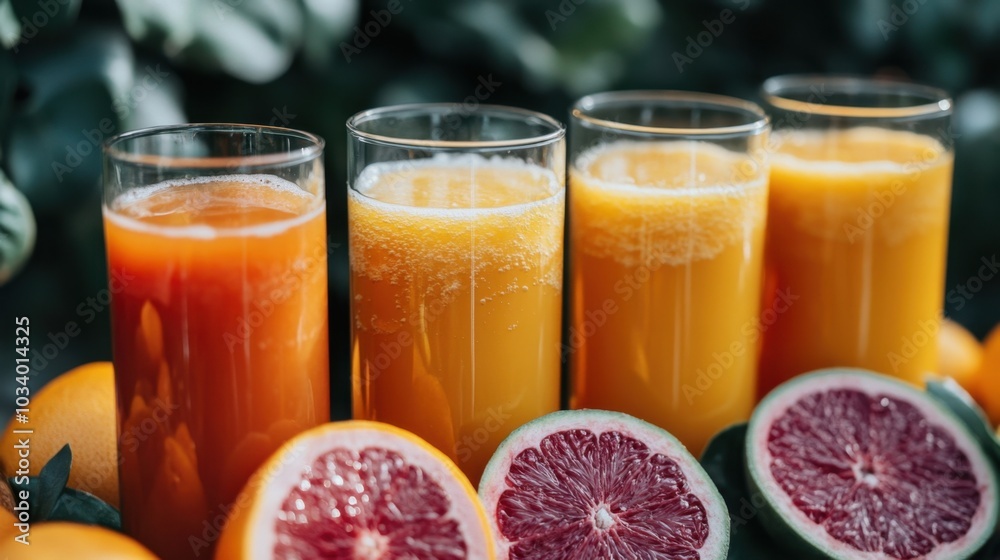 Refreshing Tropical Juices at a Bustling Market Stall Refreshing Tropical Juices at a Bustling Market Stall