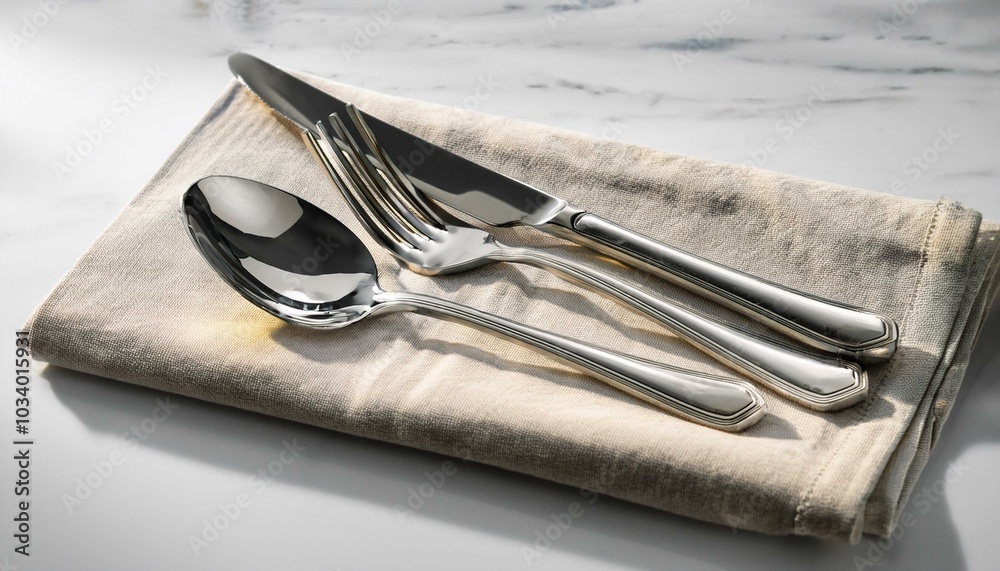Luxury Cutlery fork knife and spoon on a napkin Luxury Cutlery fork knife and spoon on a napkin