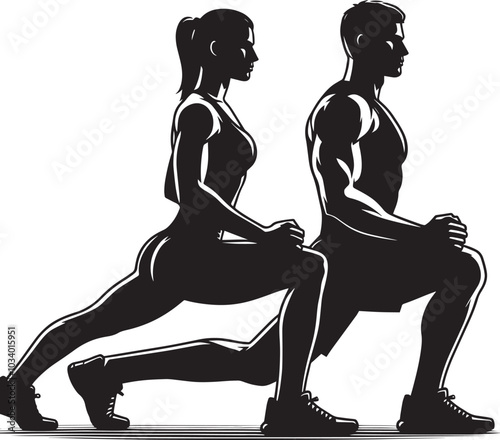 Lunges Gym exercise Silhouette illustration isolated on a white background