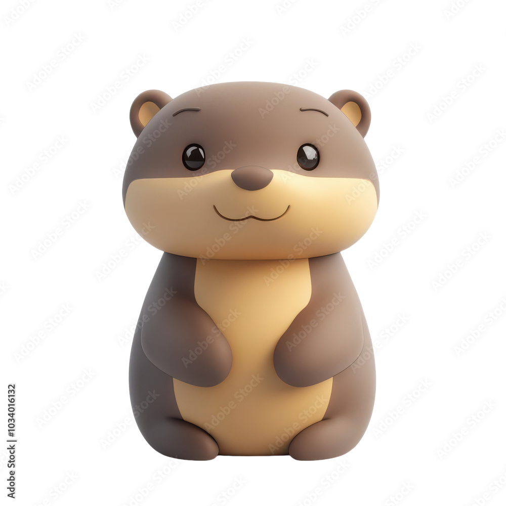 Naklejka premium Cute 3D otter character, brown and beige cartoon animal figurine, playful woodland mascot icon for kids design isolated PNG with Transparent Background
