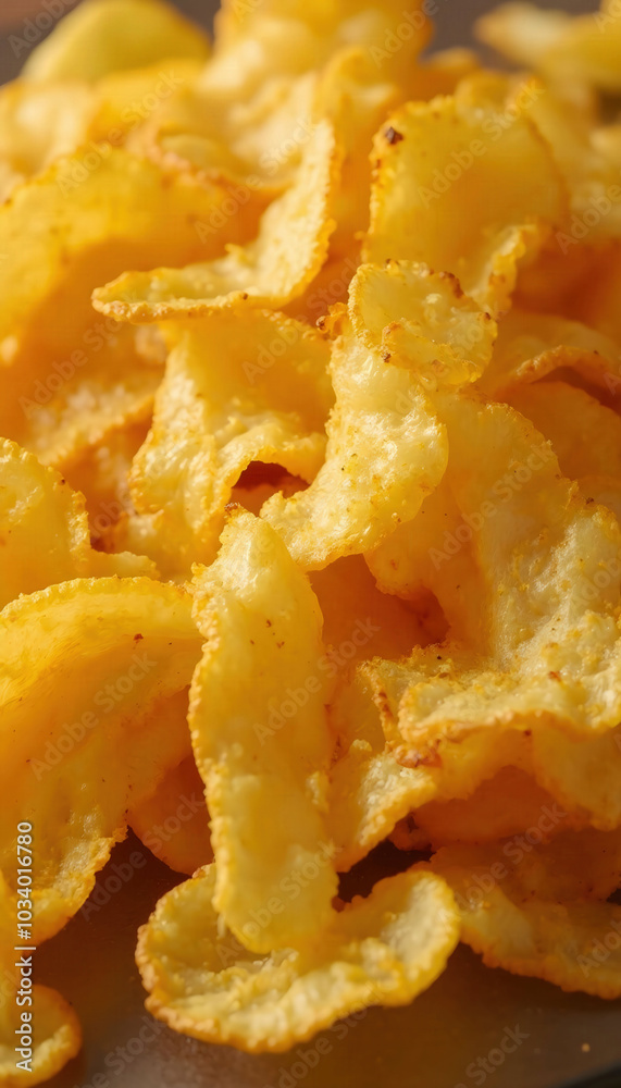 Crunchy crinkle-cut potato chips, perfectly seasoned for a delightful snack experience. Ideal for food photography, culinary themes, and showcasing delicious snack options Crunchy crinkle-cut potato chips, perfectly seasoned for a delightful snack experience. Ideal for food photography, culinary themes, and showcasing delicious snack options