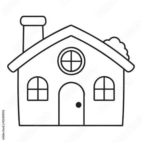 Minimalist Cartoon House Vector Illustration for Children’s Coloring Books