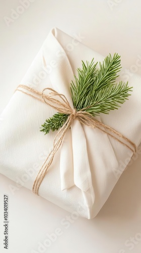 A close-up of a zero-waste Christmas gift wrapped in furoshiki fabric