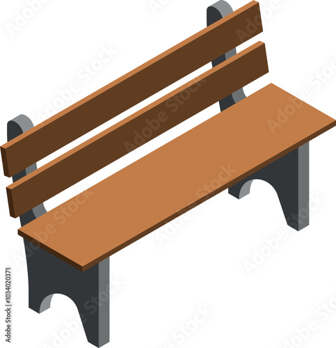 Wooden bench isometric icon. Garden park element
