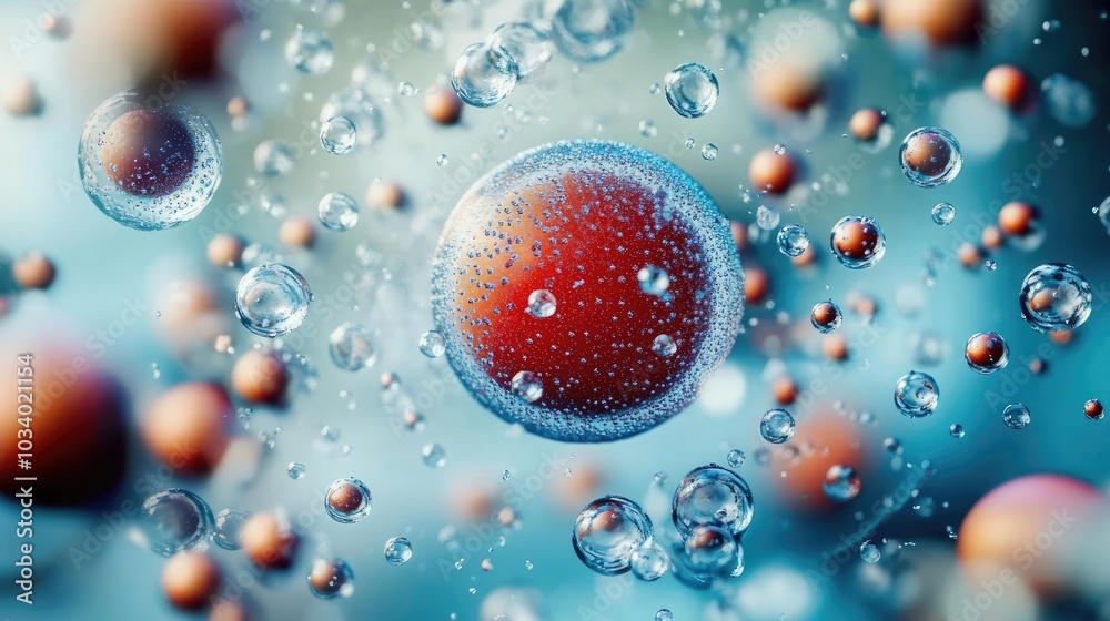 Red Cell Surrounded by Small Spheres in Water Red Cell Surrounded by Small Spheres in Water