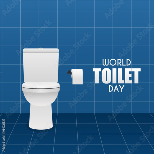 World Toilet Day, illustration of a tissue roll and toilet in a bathroom